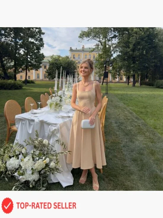 Sleeveless Midi Dress Square Neck Flowy Casual Wedding Guest Beach Elegant - Picture 7 of 7